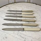 set of 6 white bakelite knives from the 60s
