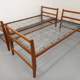 Pair of vintage stackable daybeds in oak wood and metal from the 60s
