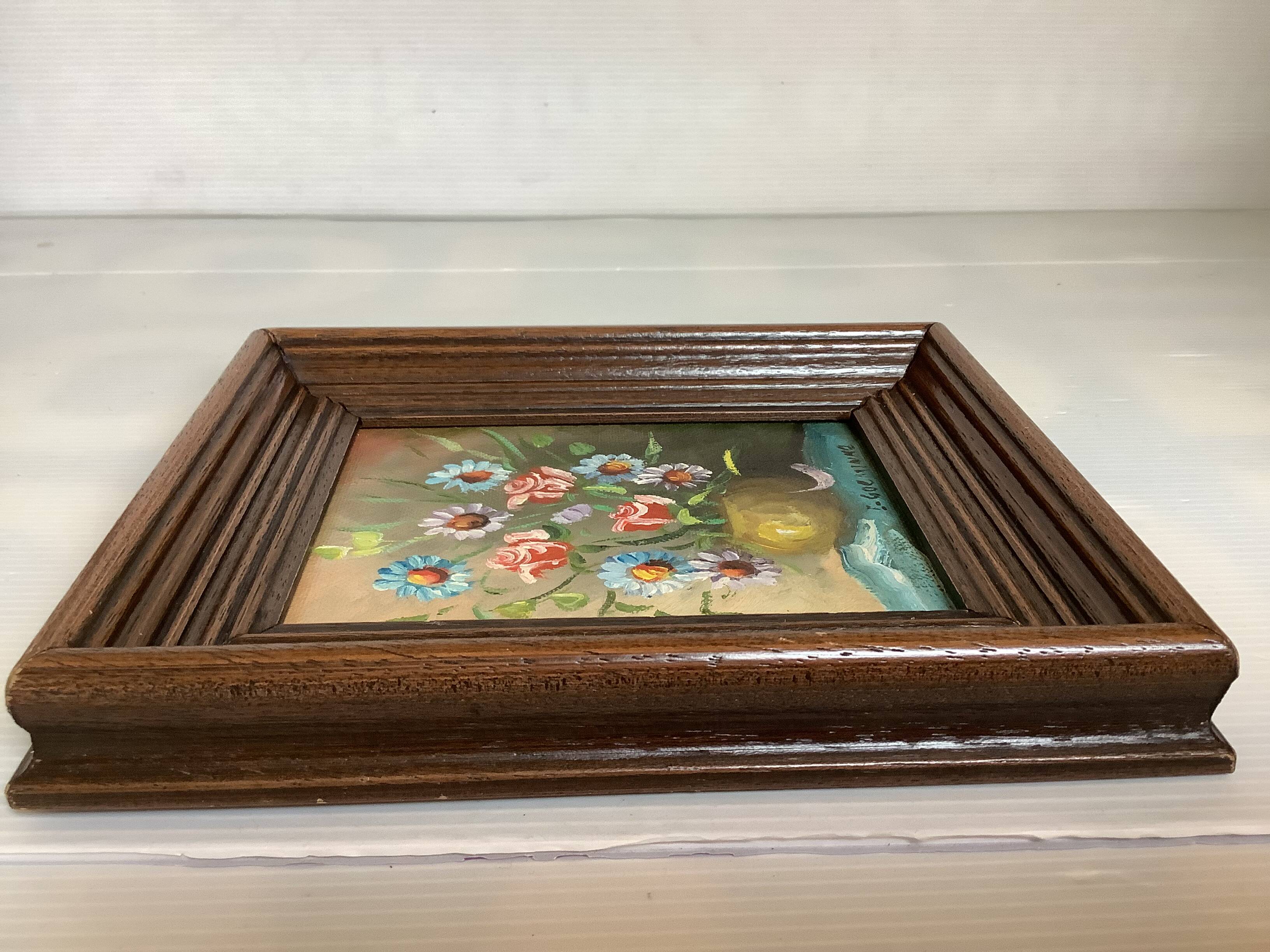 Small flower painting, oil on canvas, signed