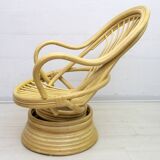 Mid-Century Modern Swivel and Rocking Armchair Bamboo, 1970s