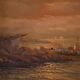 Seascape painting signed by Remo Testa, fishermen at sunset