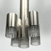Sciolari geometric chrome and plexiglass 5 lights chandelier. Italy 1970s