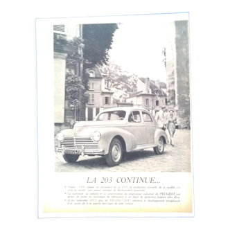 Publicité papier Peugeot 203 années 50