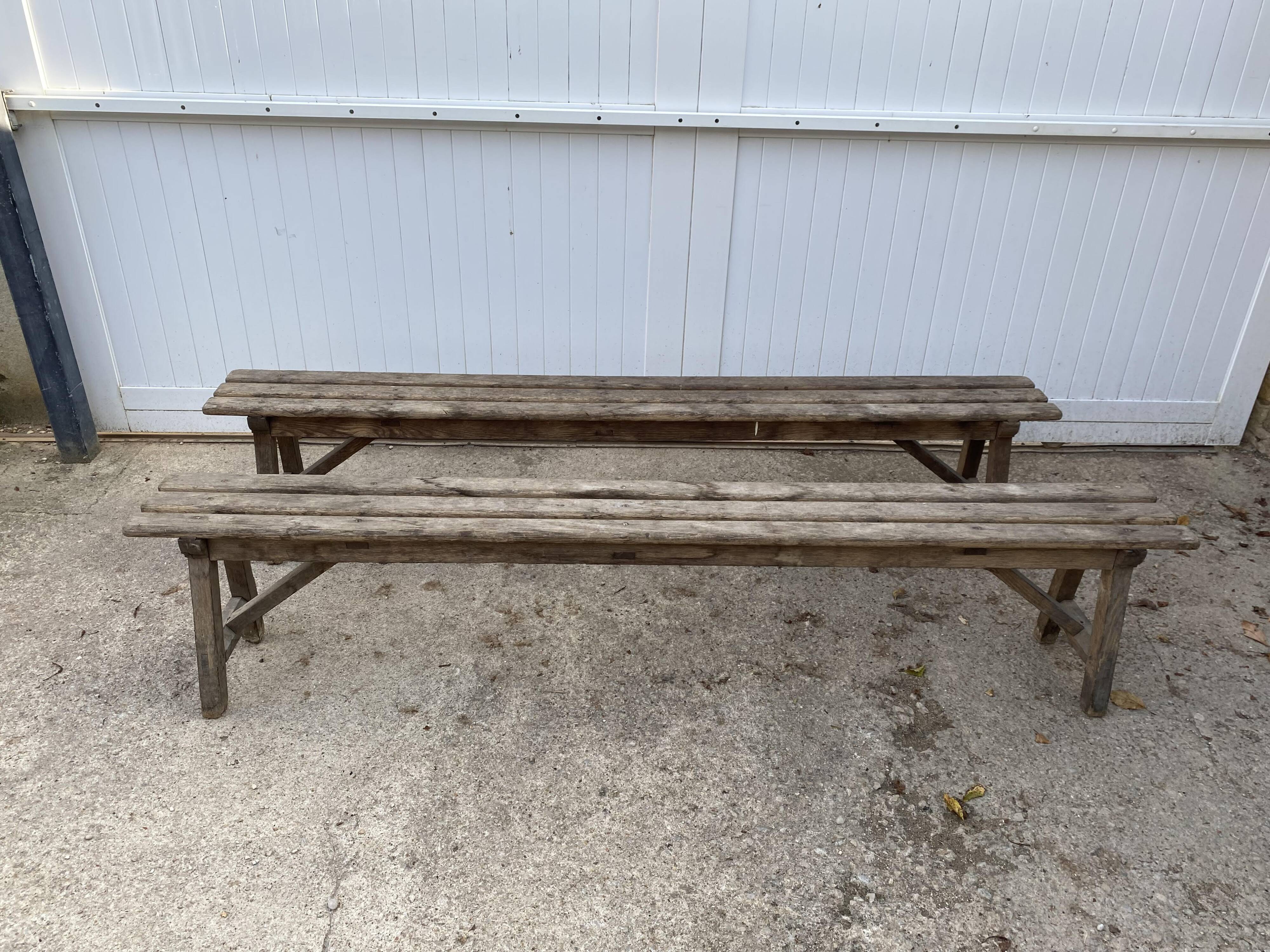 Pair of 2m solid oak wood farm benches for rustic farm table 1900