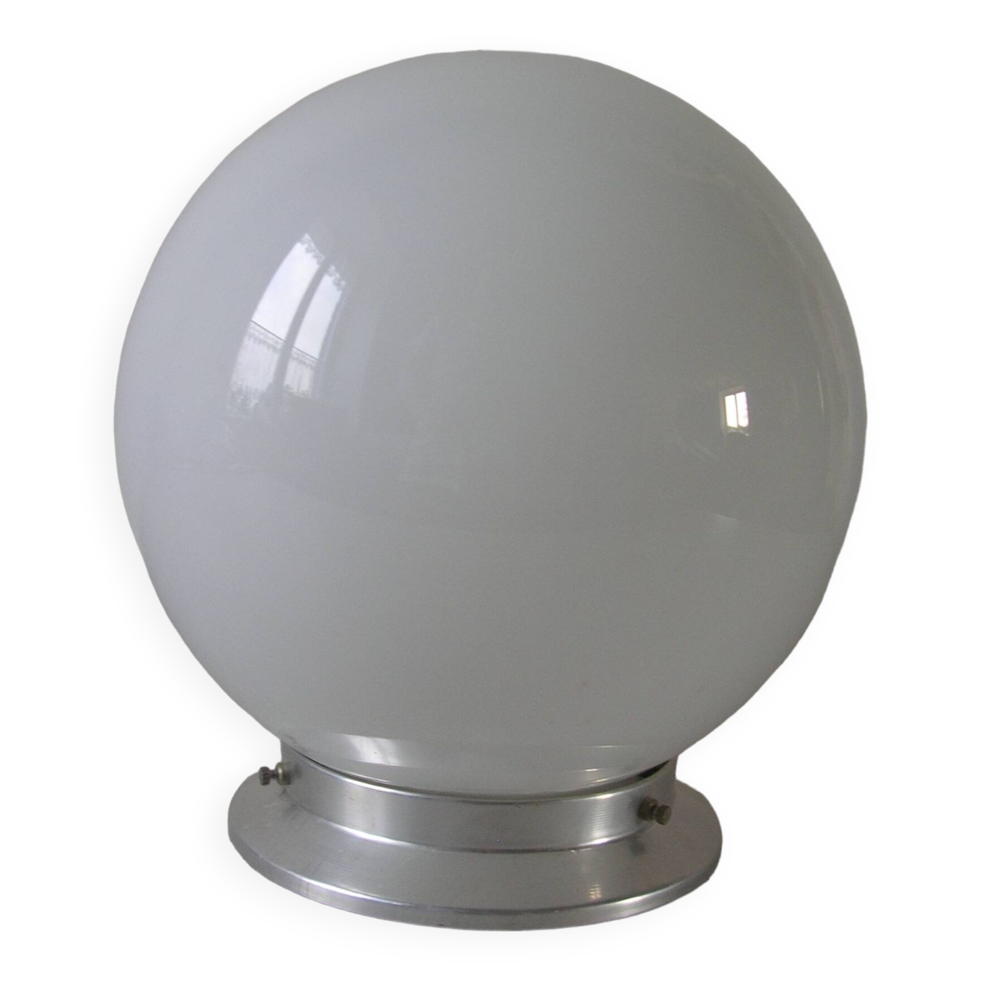 Old ceiling light globe ball sphere light fixture in opaline aluminum support 21 cm
