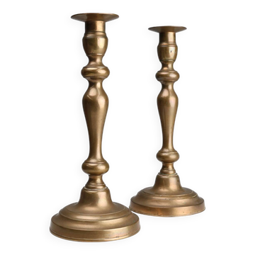 Set of two antique 19th century French copper candlesticks