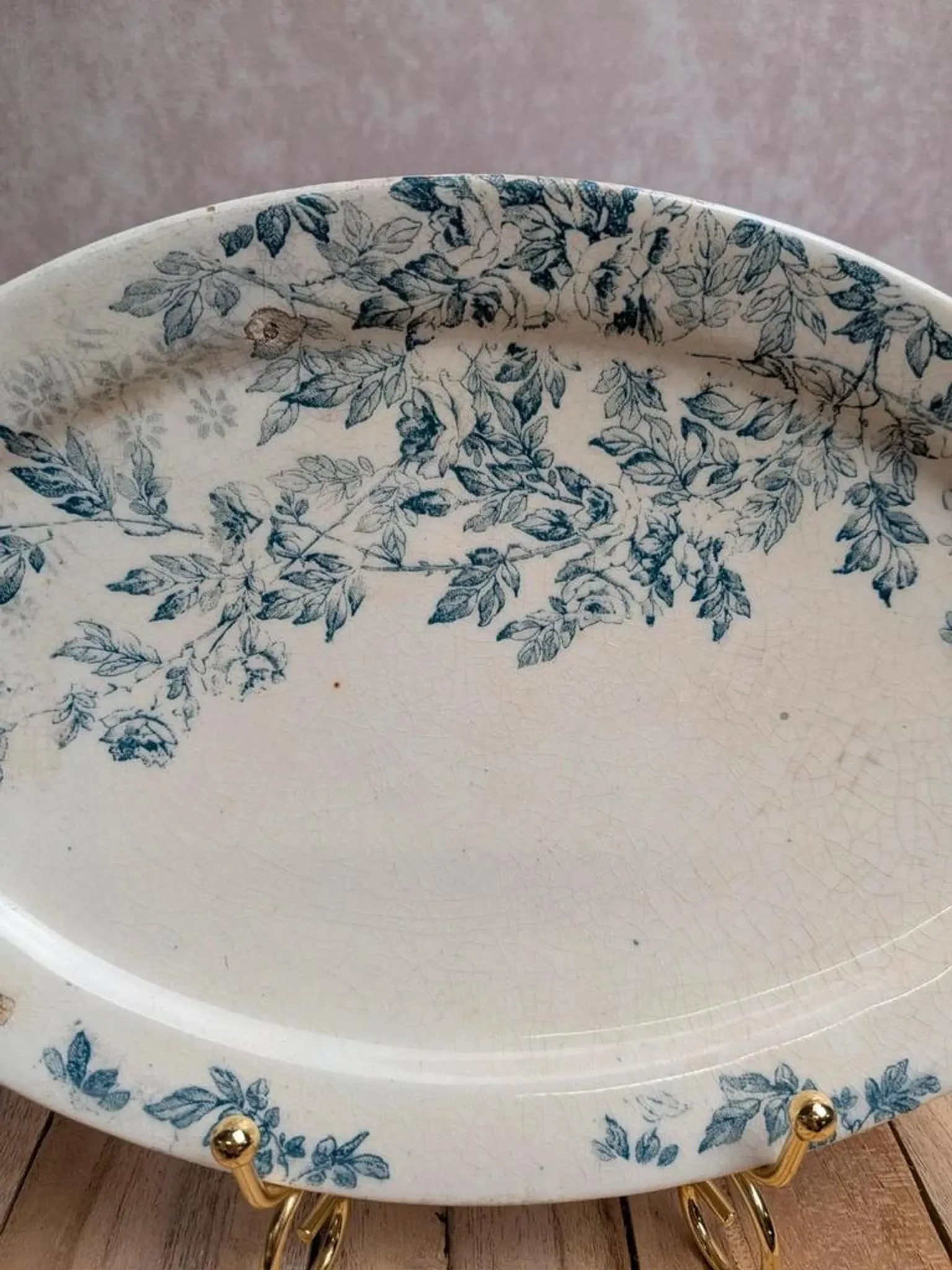 Old Ravier Iron Earth Creil-Montereau – Blue floral decoration
