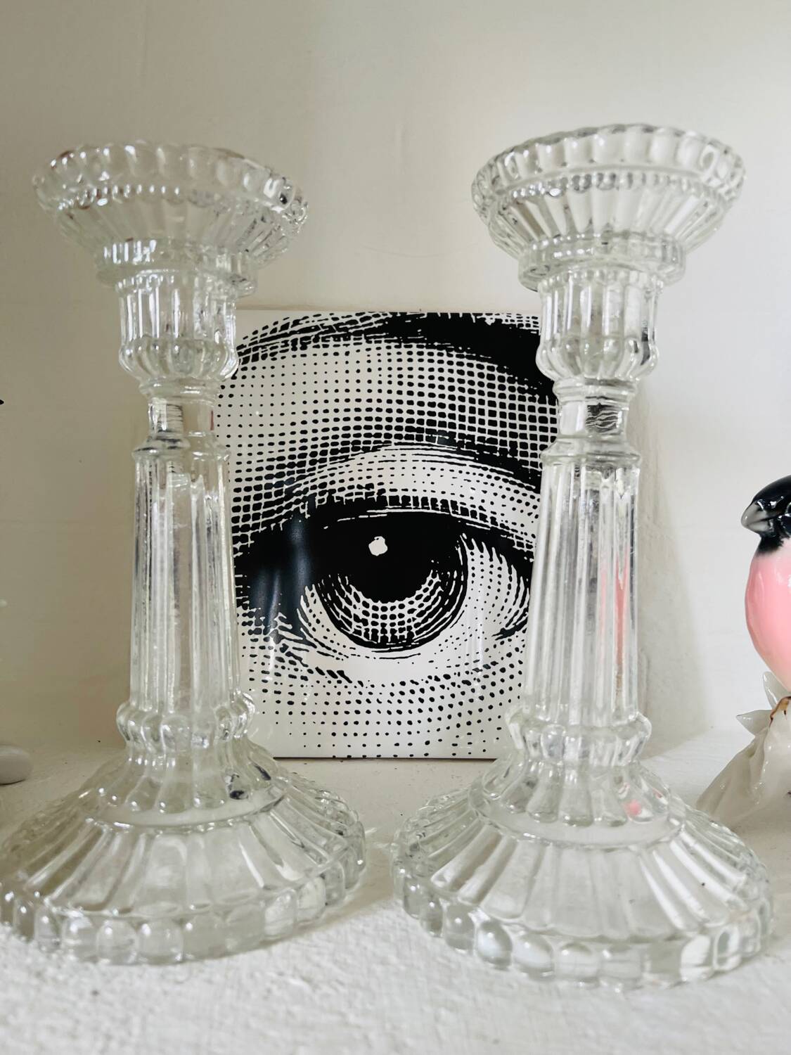 Pair of molded glass candle holders