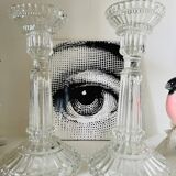 Pair of molded glass candle holders