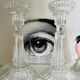 Pair of molded glass candle holders
