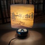 Ceramic lamp, Montclus art workshop, silk lampshade, hand painted