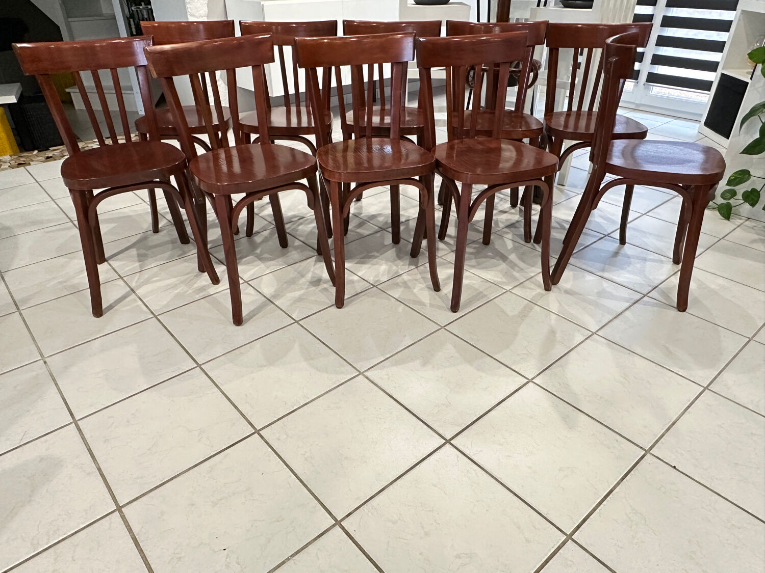 Set of 10 vintage bistro chairs from the 1970s.