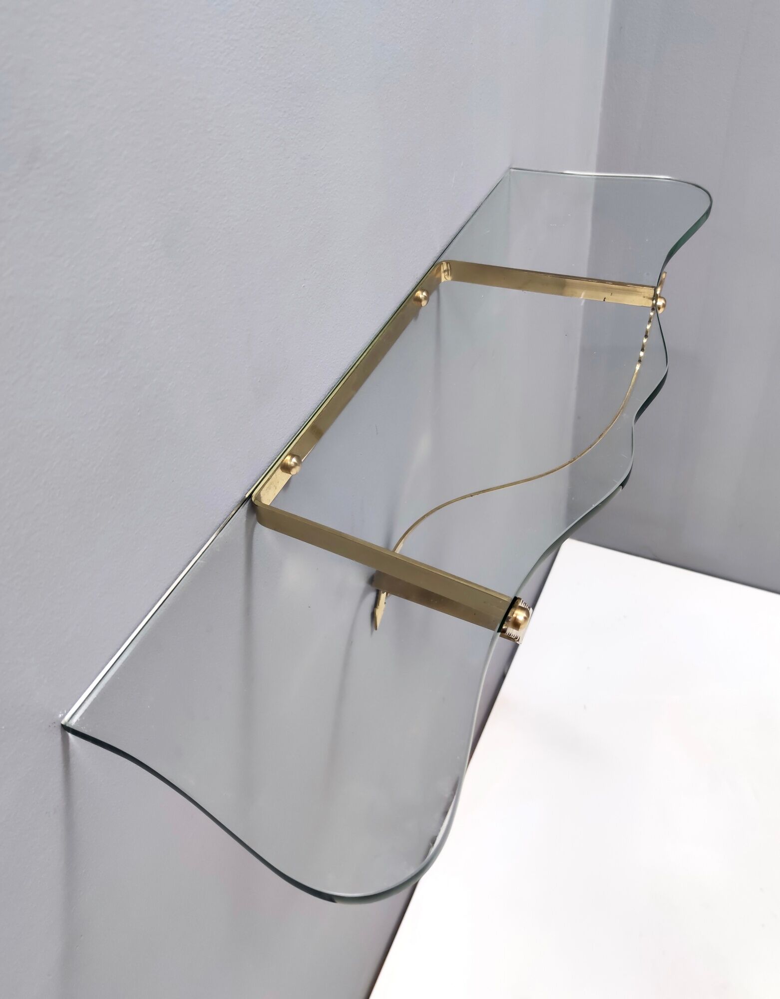 Vintage Crystal and Brass Wall-Mounted Console Table by Cristal Art, Turin Italy