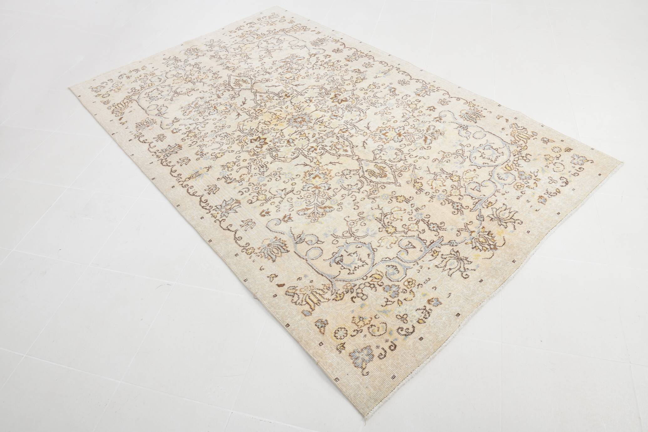 Tapis Turc Vintage Beige, Motif Floral, Tapis de Salon Classique, 170X275Cm