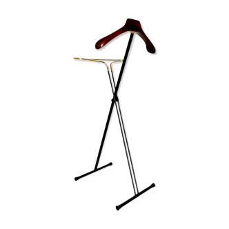 Vintage folding valet stand in wood, iron and brass, Reguitti, Italy 1950s