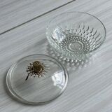 Sugar bowl box with glass lid floral decoration.