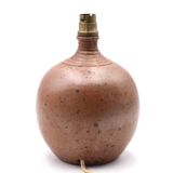 Sandstone lamp by Jacques Vilain, raffia lampshade, 70s ceramic