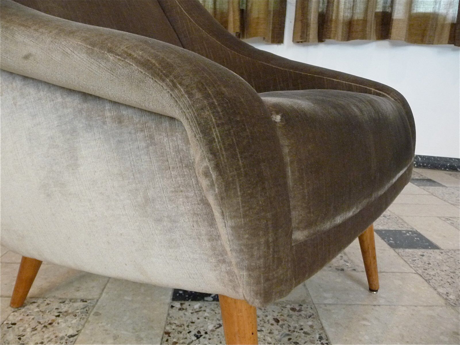 Mid-century mohair velvet high-back easy chair, Italy 1950s