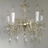 Vintage French Metal Crystal and Glass 5 Arm Paris Chic Style Chandelier