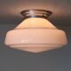 Large round ceiling light in white opaline glass, antique lighting fixture