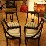 18th Century French Directoire Mahogany Chairs with Silk Blend Upholster Fabric, Set of 4