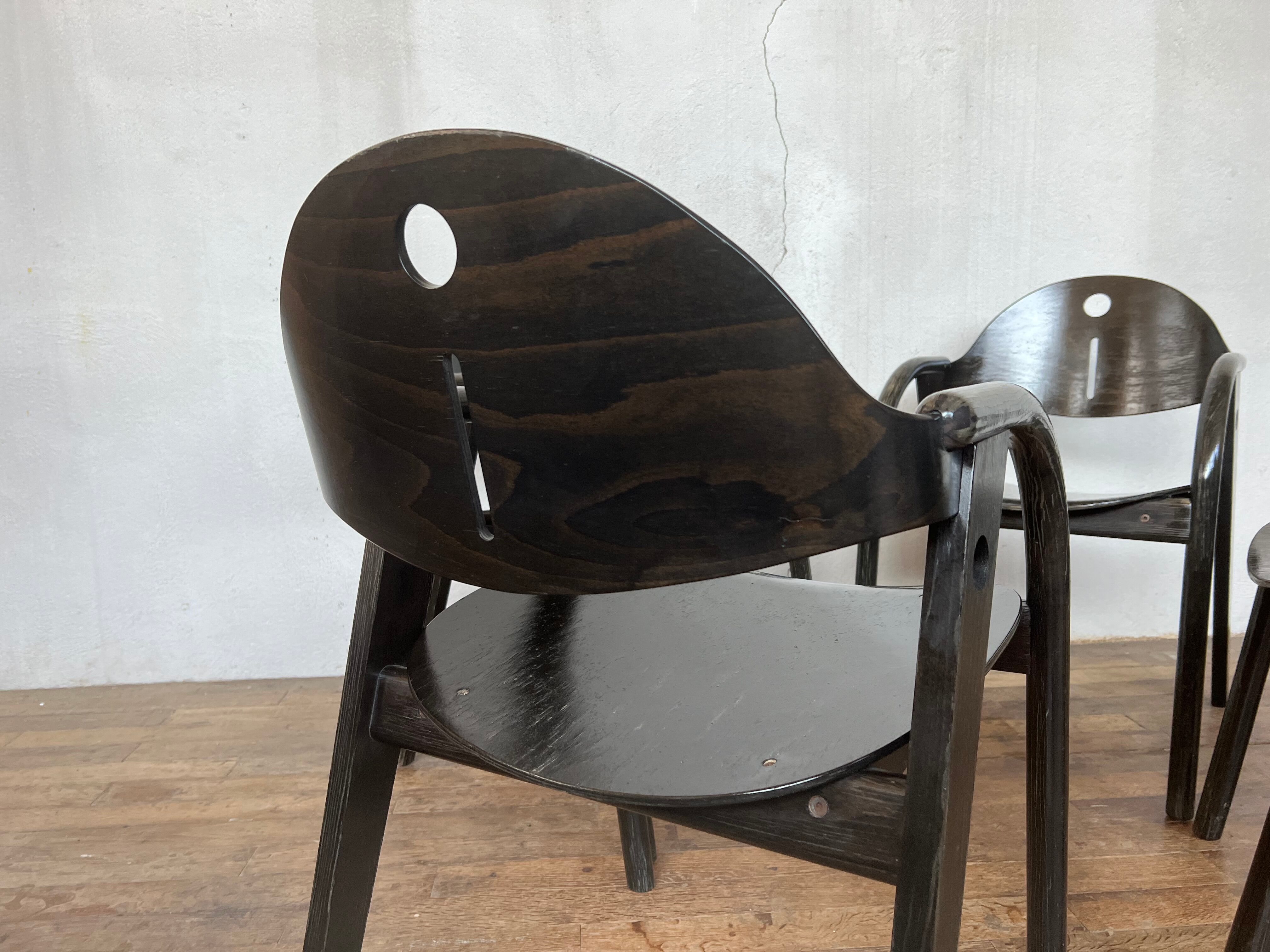 Rare series of 4 armchairs Baumann 1970 80 black original