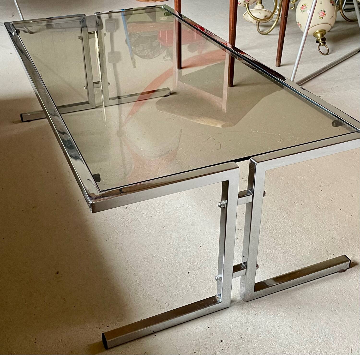 Vintage chrome and glass lounge table 1970