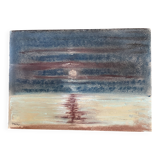Signed pastel landscape painting "sunset" Normandy