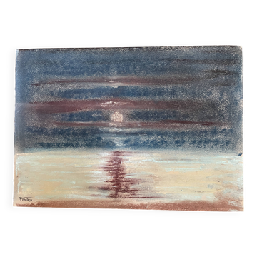 Signed pastel painting "sunset" Normandy