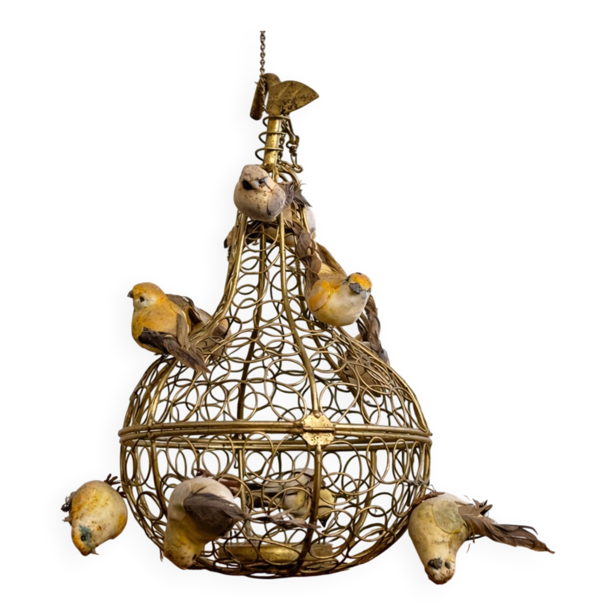 Golden metal birdcage – decorative work from the 20th century