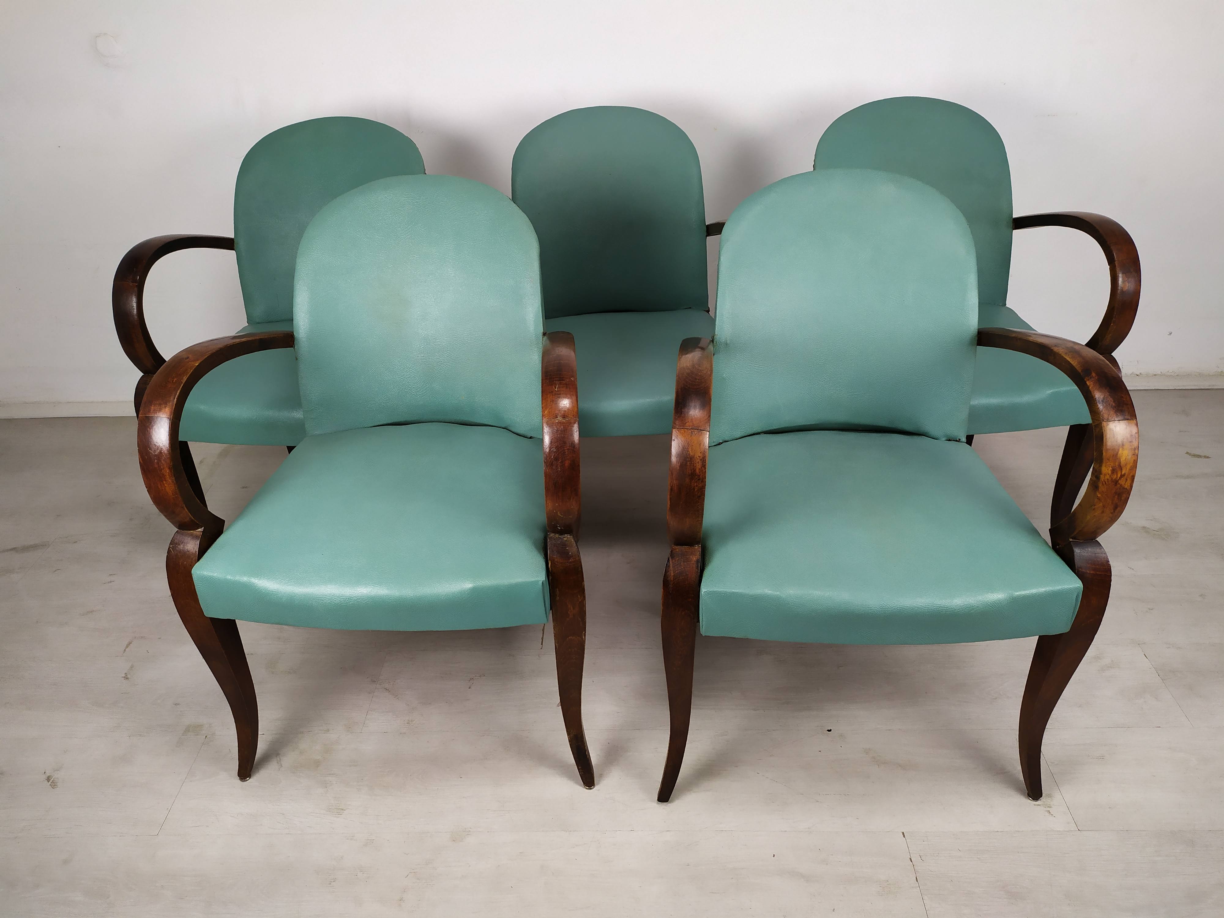 5 art deco bridge armchairs
