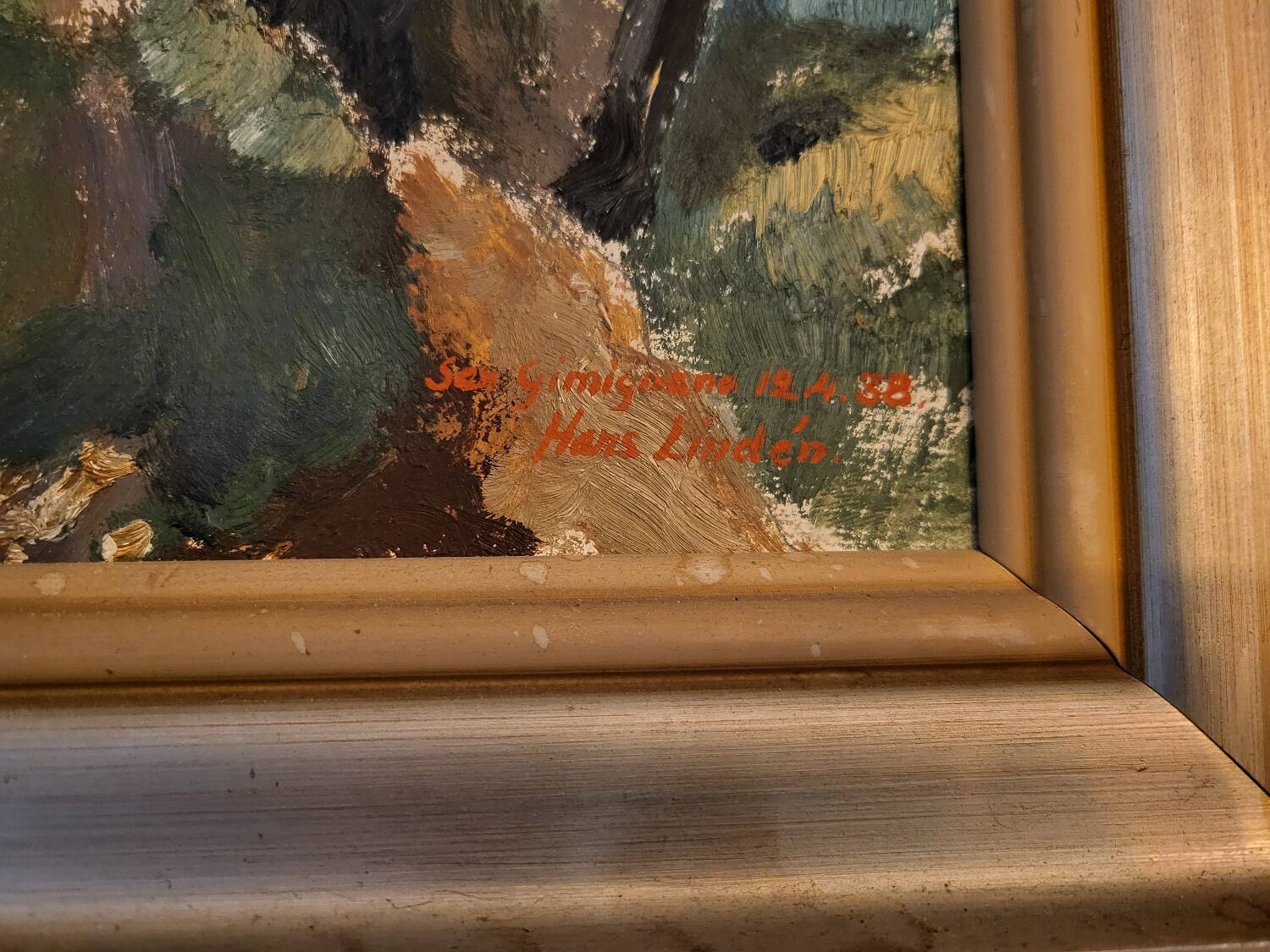 Oil painting by Hans Lindén /1938/ San Gimignano Italy