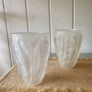 Pair of Art Deco lampshades in frosted glass signed Hubens