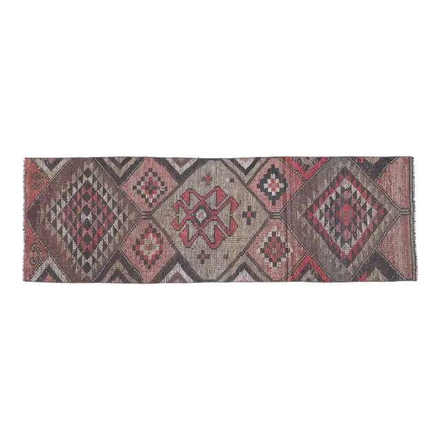 Boho Chic Turkish Pink Vintage Oushak Wool Runner Rug 82x271