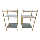 Mid-Century Modern 3-Tier Side Tables in Brass and Smoked Glass from Maison Jansen, 1960s, Set of 2
