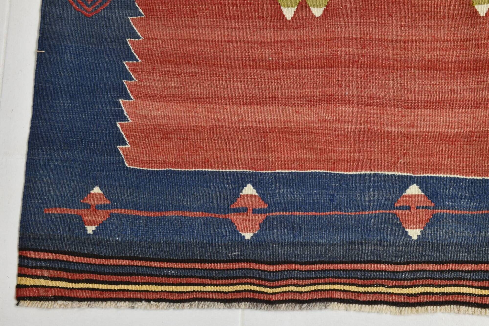 5x10 Blue and Red Vintage Kilim Rug, Handwoven Wool Area Rug, 149x291Cm