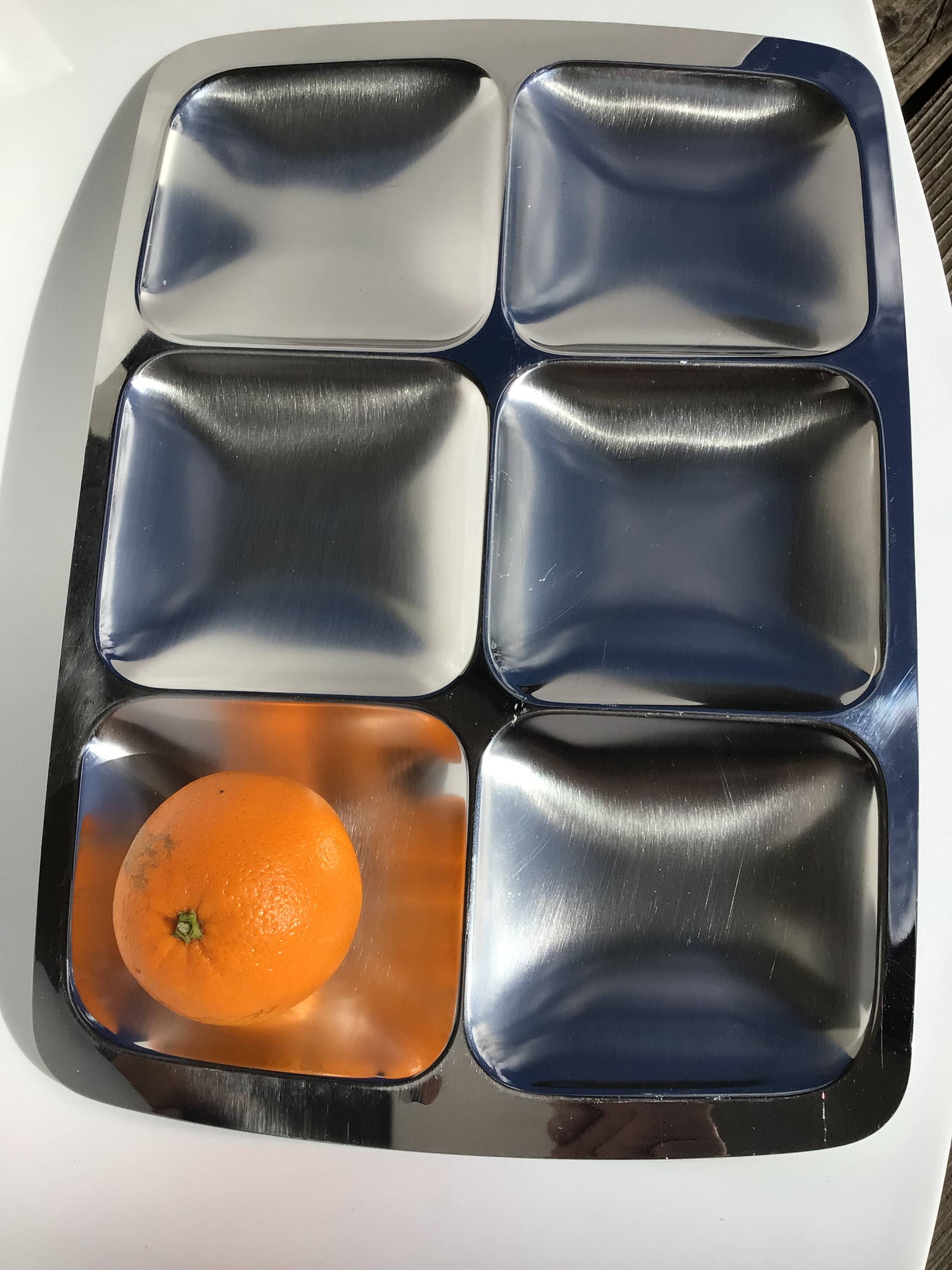 Stainless steel rectangular dish with compartments