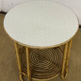 Small round bamboo and rattan table from the 60s