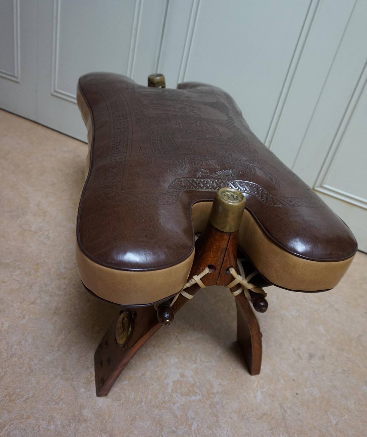 Brutalist Bedouin Camel Saddle Stool Ottoman in leather,1970s