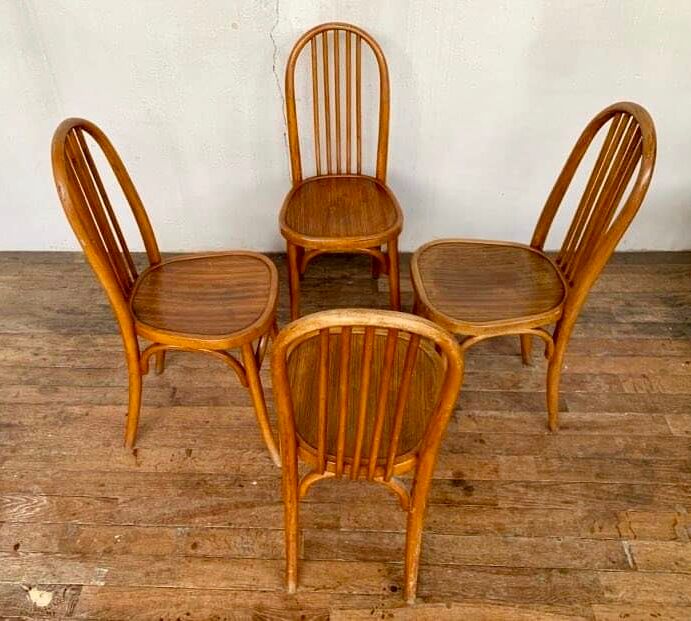 Series of 4 bistro chairs in curved wood fischel n° 196