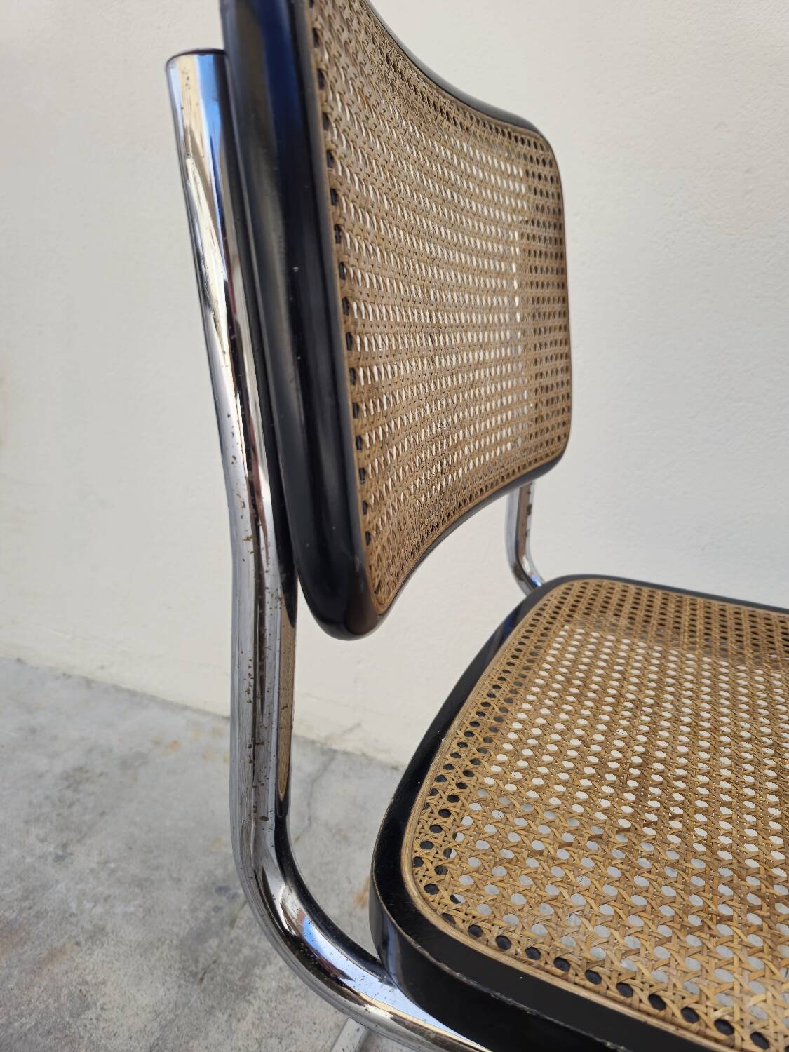 Marcel Breuer B32 chair in black cane signed Made in Italy