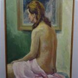 Peinture à l'huile ancienne Portrait de femme nue impressionniste du 20ème siècle