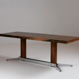 Vintage rosewood and brushed metal coffee table, 1960s