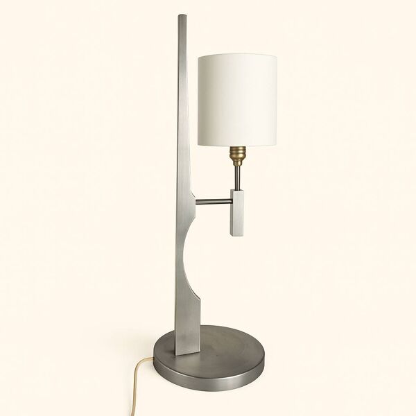 Lampe de table en aluminium brossé par Pierre Vandel, 1946