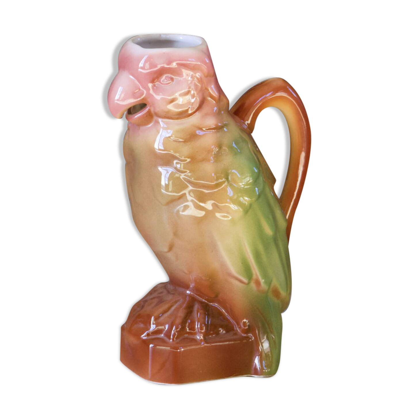 Large zoomorphic carafe by Poet Laval in parrot-shaped earthenware