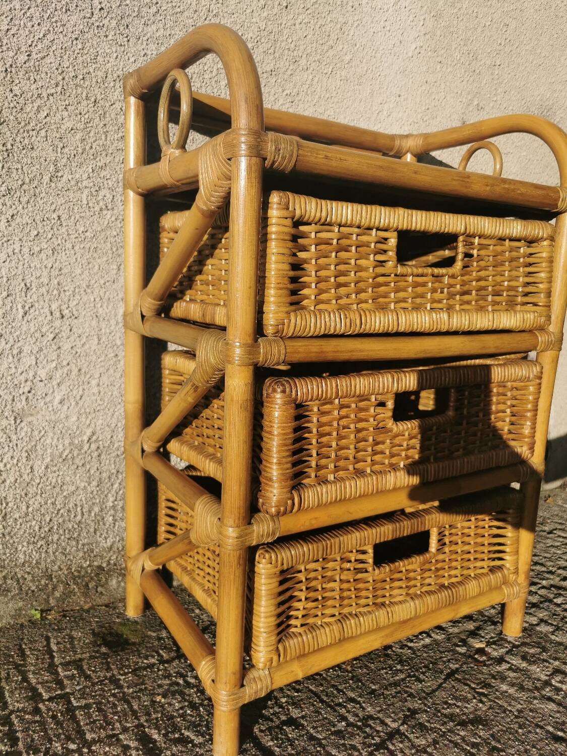 Rattan chest of drawers, bedside table with 3 drawers