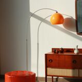 Arc lamp with marbled stone base and orange globe