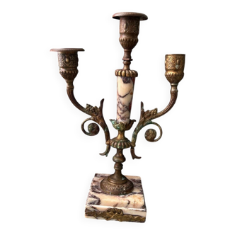 Antique chandelier in marble and gilded cast iron - greenish-grey patina