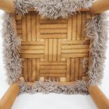 Mid-century wooden stool with fake-fur upholstery, Denmark 1960's