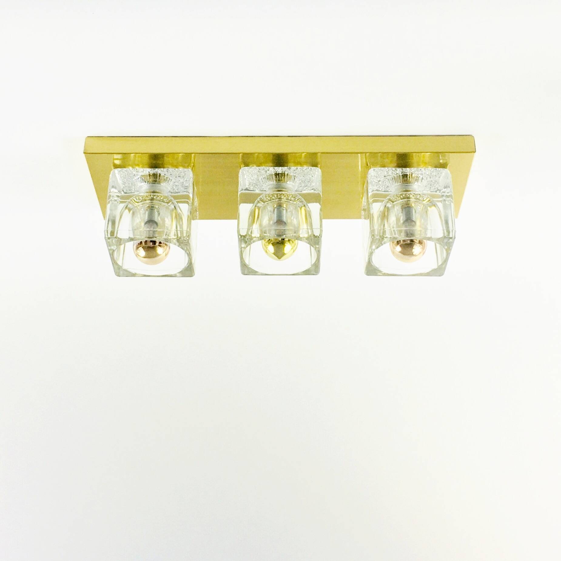 Large Crystal Glass & Brass Wall Lights - Peill & Putzler, Germany, 1970s